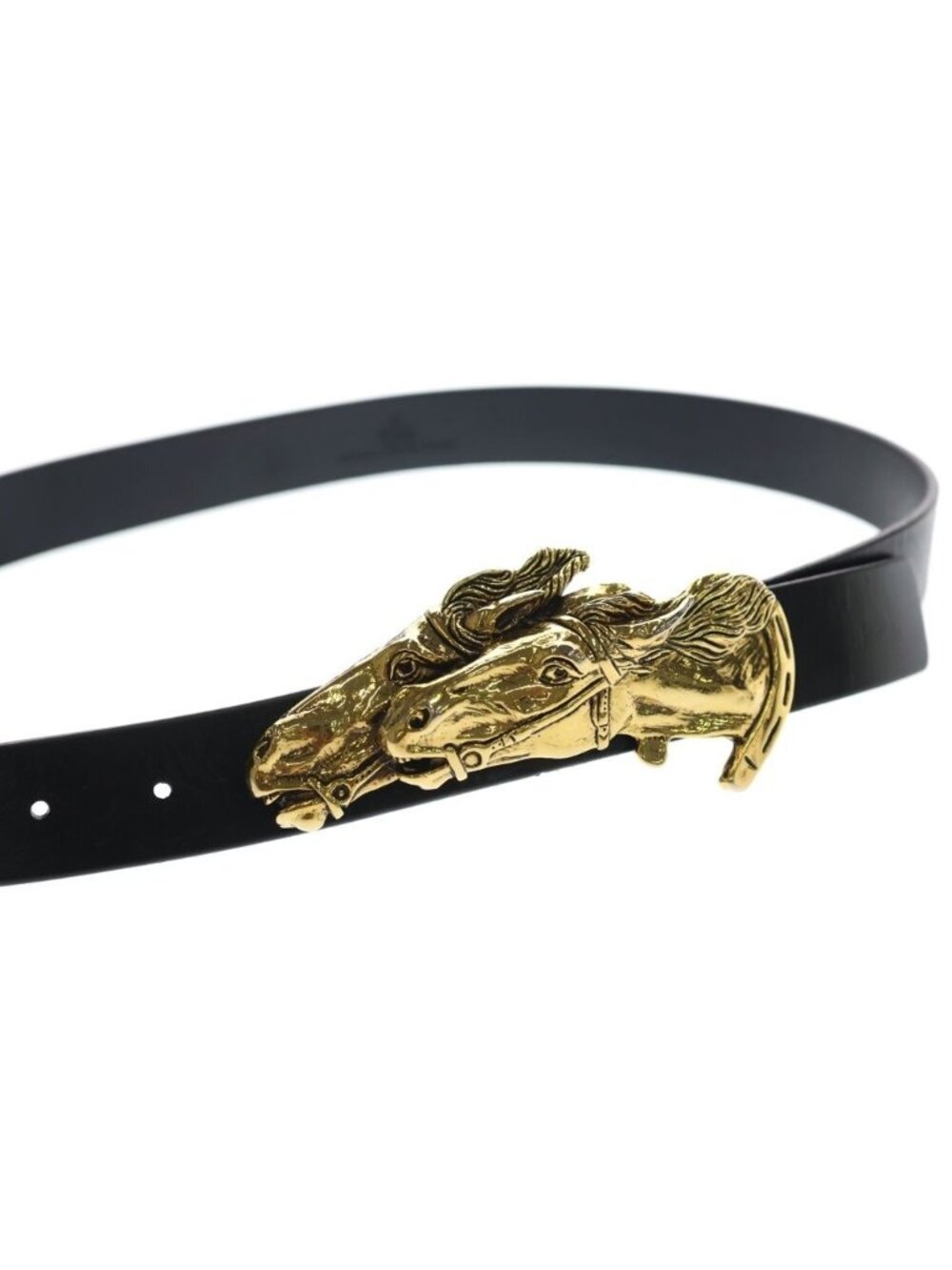 Gucci Horse Buckle Leather Belt Black Gold - Picture 4 of 6